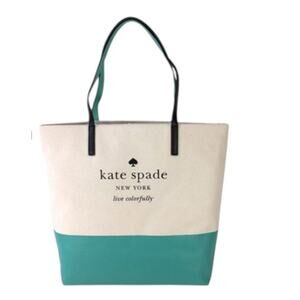 Kate Spade Signature Basin View Bon Shopper Tote, Natural/Giverny Blue